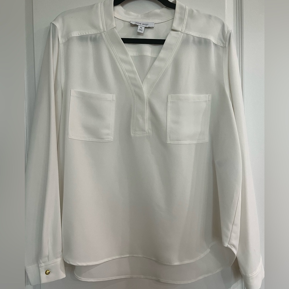 Nine West Cream Blouse with Gold Accents